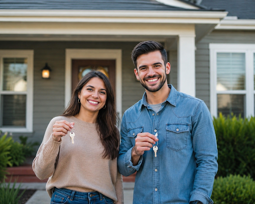 Buyers holding the keys to their new home